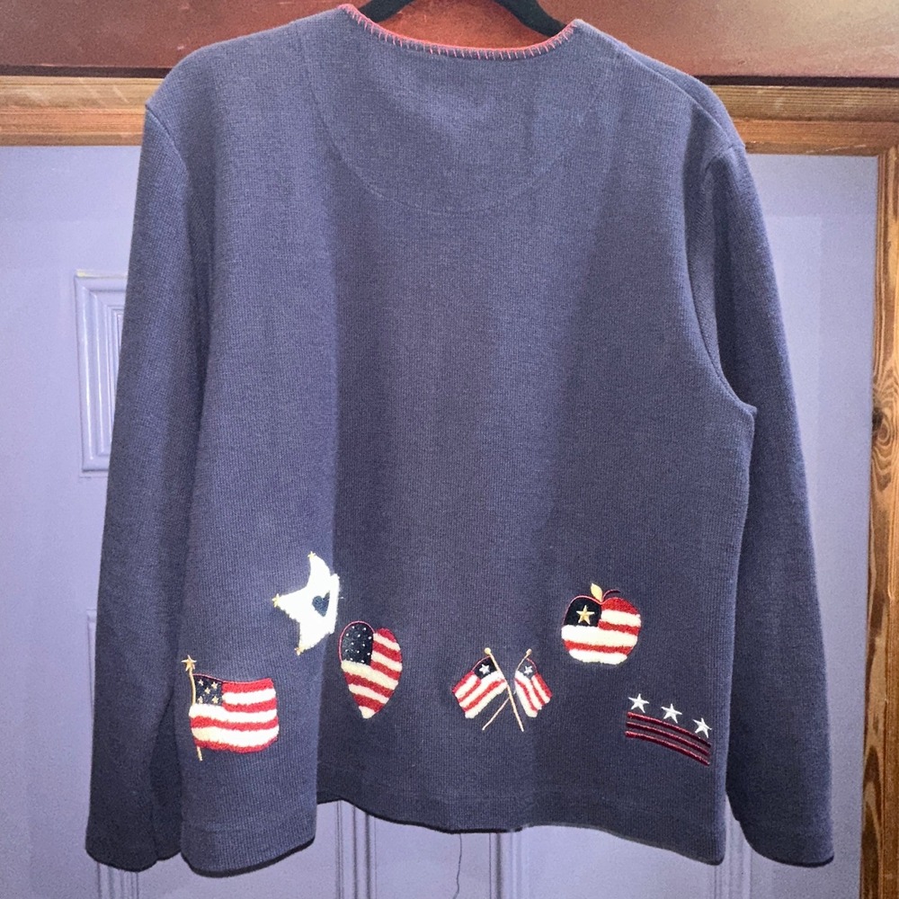 90s Christopher & Banks USA Flag Cardigan Sweater Womens L Americana - Picture 2 of 6